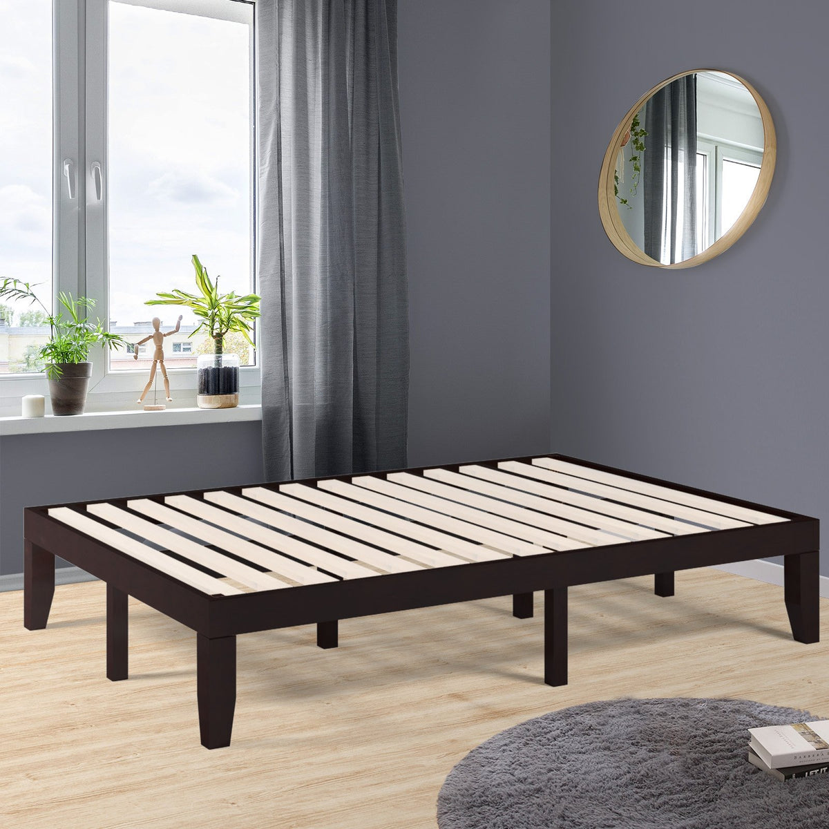 14 Inch Full Size Wood Platform Bed Frame with Wood Slat Support-Brown view 6