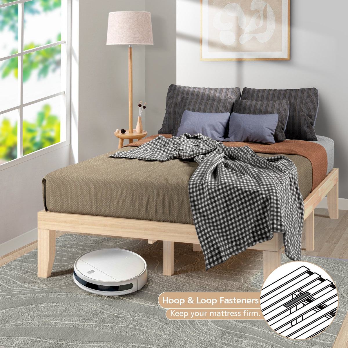 14 Inch Full Size Wood Platform Bed Frame with Wood Slat Support-Natural view 2