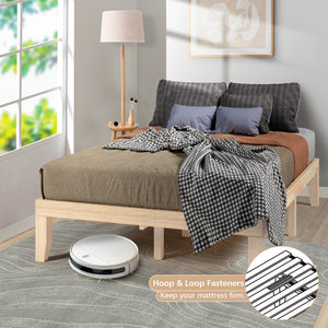 14 Inch Full Size Wood Platform Bed Frame with Wood Slat Support-Natural view 2