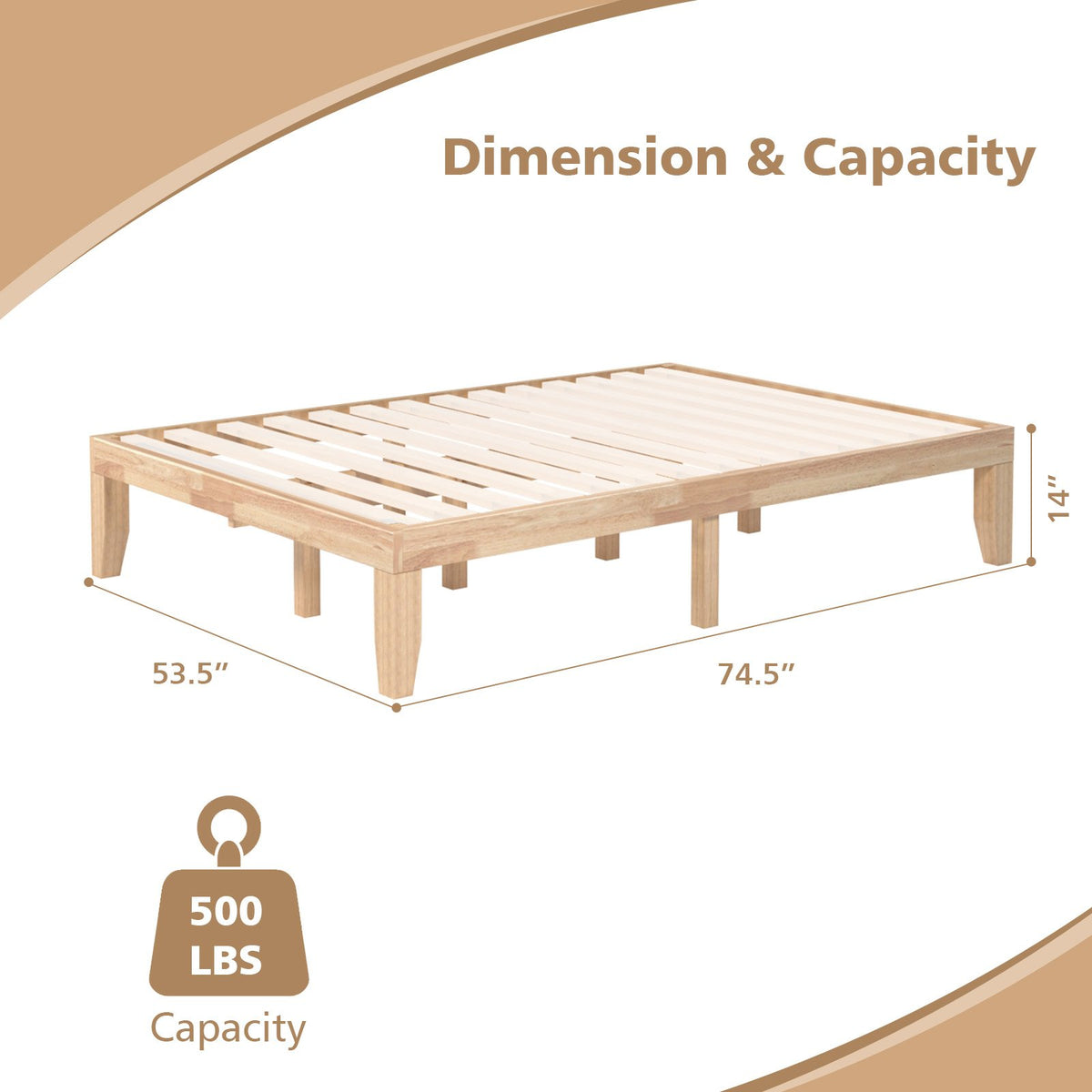 14 Inch Full Size Wood Platform Bed Frame with Wood Slat Support-Natural view 4