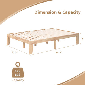 14 Inch Full Size Wood Platform Bed Frame with Wood Slat Support-Natural view 4