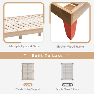 14 Inch Full Size Wood Platform Bed Frame with Wood Slat Support-Natural view 5