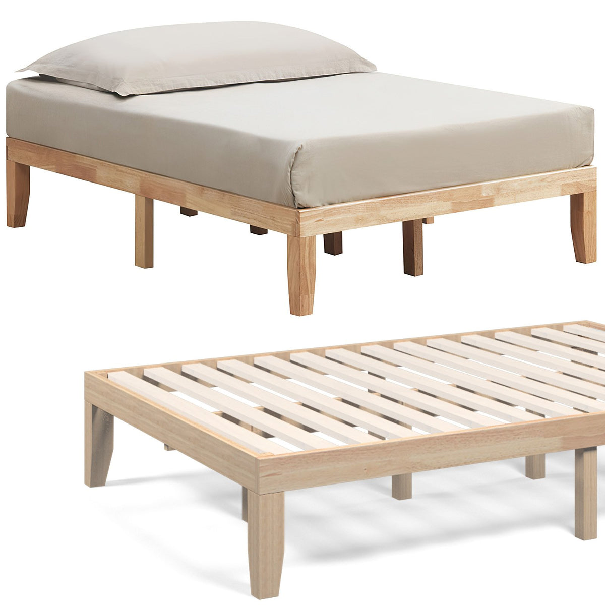 14 Inch Full Size Wood Platform Bed Frame with Wood Slat Support-Natural view 7