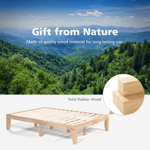 14 Inch Full Size Wood Platform Bed Frame with Wood Slat Support-Natural view 9