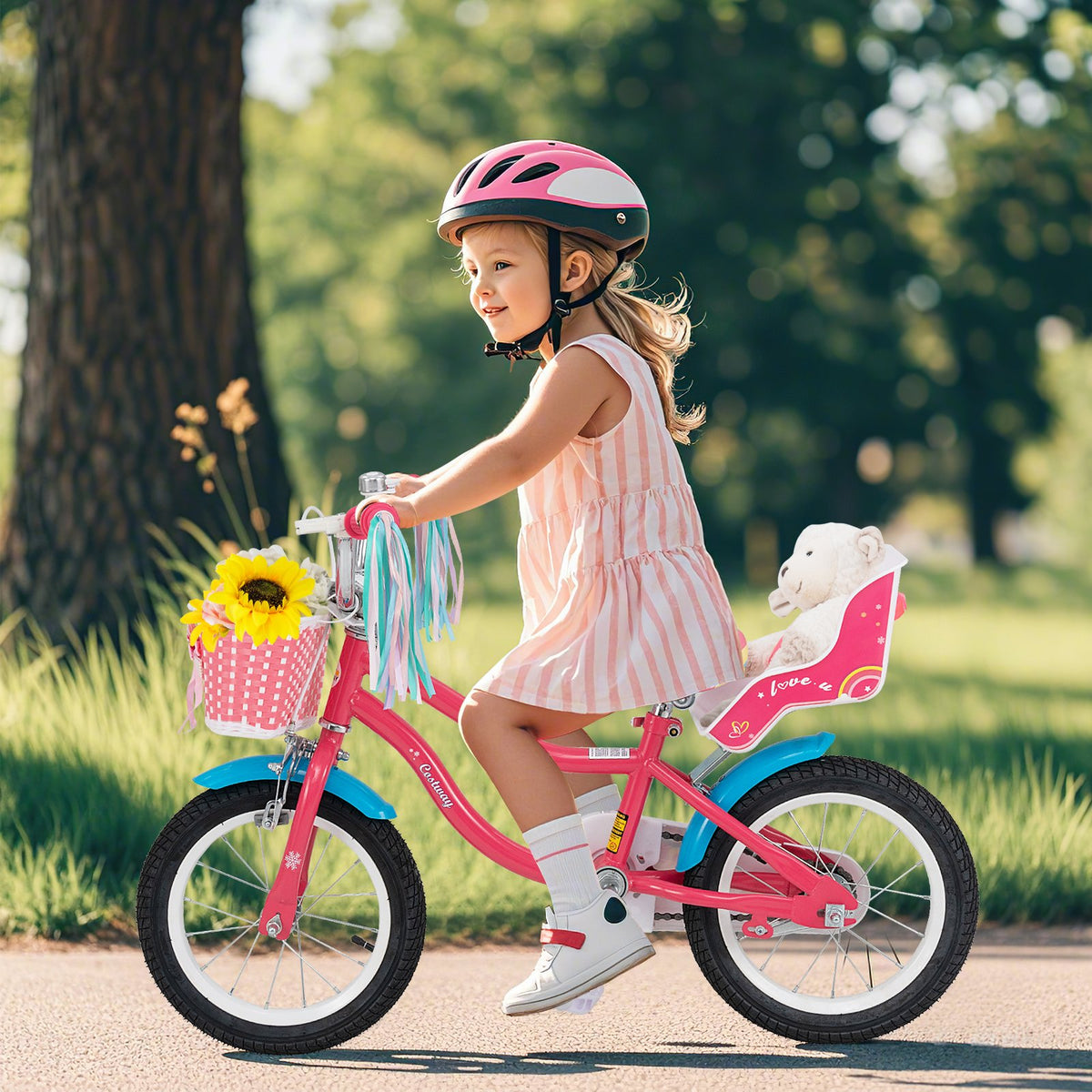 14 Inch Girls Bike for 3-5 Years Old Kids Bike with Doll Seat and Training Wheels view 3