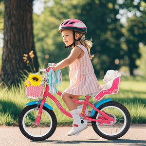 14 Inch Girls Bike for 3-5 Years Old Kids Bike with Doll Seat and Training Wheels view 3
