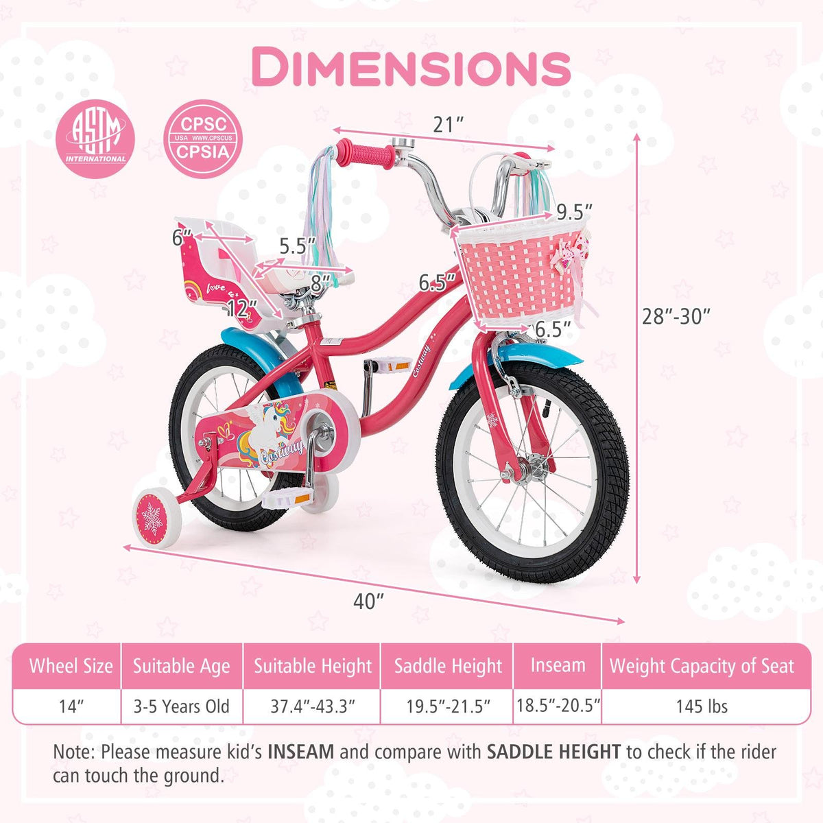 14 Inch Girls Bike for 3-5 Years Old Kids Bike with Doll Seat and Training Wheels view 4