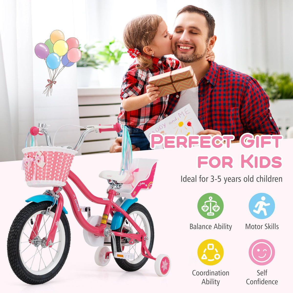 14 Inch Girls Bike for 3-5 Years Old Kids Bike with Doll Seat and Training Wheels view 5