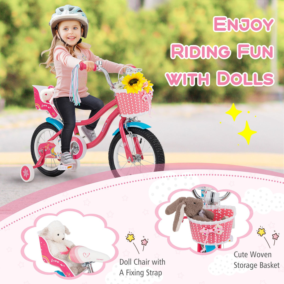 14 Inch Girls Bike for 3-5 Years Old Kids Bike with Doll Seat and Training Wheels view 8