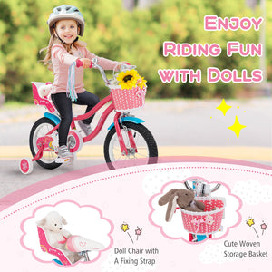 14 Inch Girls Bike for 3-5 Years Old Kids Bike with Doll Seat and Training Wheels view 8