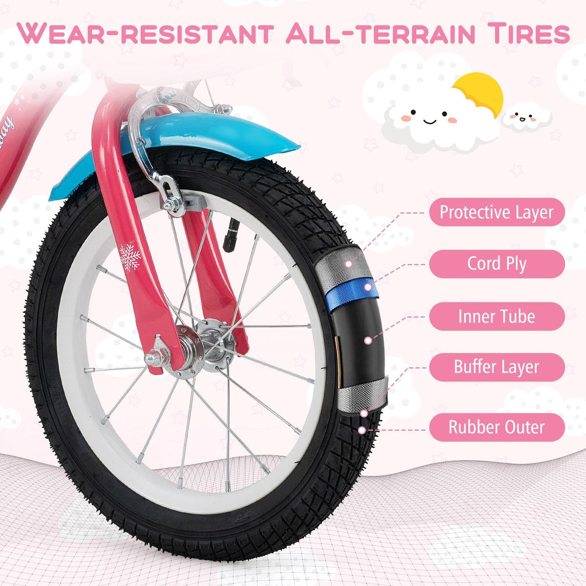 14 Inch Girls Bike for 3-5 Years Old Kids Bike with Doll Seat and Training Wheels view 9