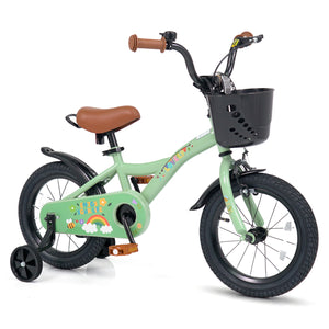 14 Inch Girls Bike for 3-5 Years Old with Basket - Spring Party, Green