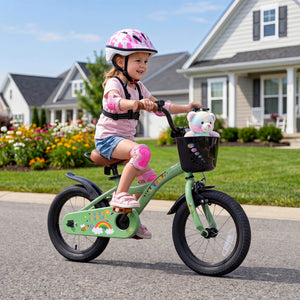 14 Inch Girls Bike for 3-5 Years Old with Basket - Spring Party, Green view 2