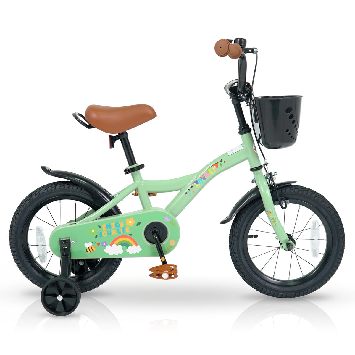 14 Inch Girls Bike for 3-5 Years Old with Basket - Spring Party, Green view 4