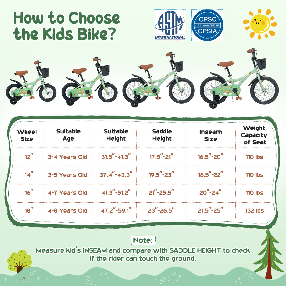 14 Inch Girls Bike for 3-5 Years Old with Basket - Spring Party, Green view 5