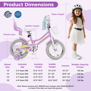 14 Inch Girls Bike Kids Bicycle with Doll Seat and Streamers for Children 3-5 Years Old view 4