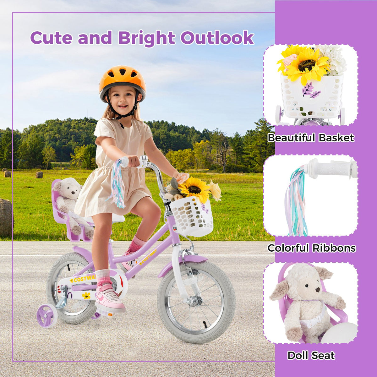 14 Inch Girls Bike Kids Bicycle with Doll Seat and Streamers for Children 3-5 Years Old view 6