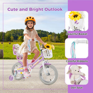 14 Inch Girls Bike Kids Bicycle with Doll Seat and Streamers for Children 3-5 Years Old view 6