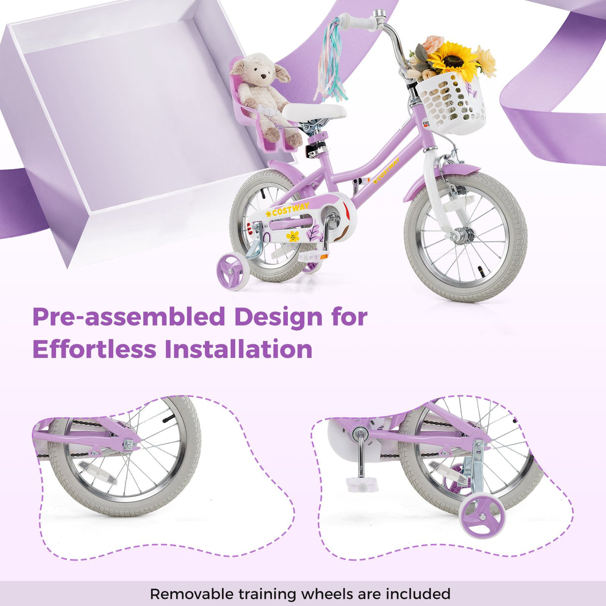 14 Inch Girls Bike Kids Bicycle with Doll Seat and Streamers for Children 3-5 Years Old view 9
