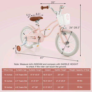 14 Inch Kid's Bike with Removable Training Wheels and Basket-Pink view 3