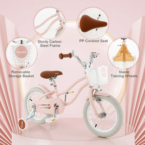 14 Inch Kid's Bike with Removable Training Wheels and Basket-Pink view 9