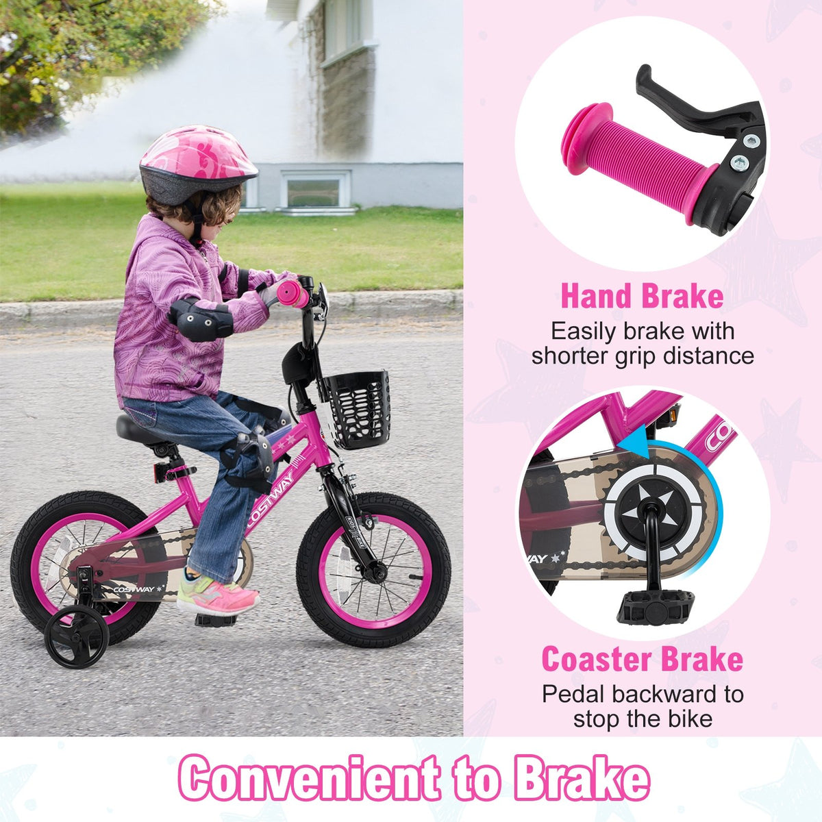 14 Inch Kids Bike Adjustable Bicycle with Front Basket for Children Aged 4-5 Years Old view 6