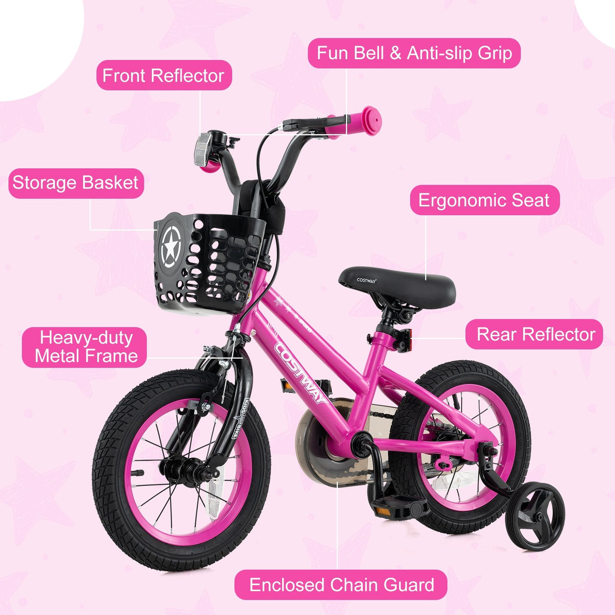 14 Inch Kids Bike Adjustable Bicycle with Front Basket for Children Aged 4-5 Years Old view 8