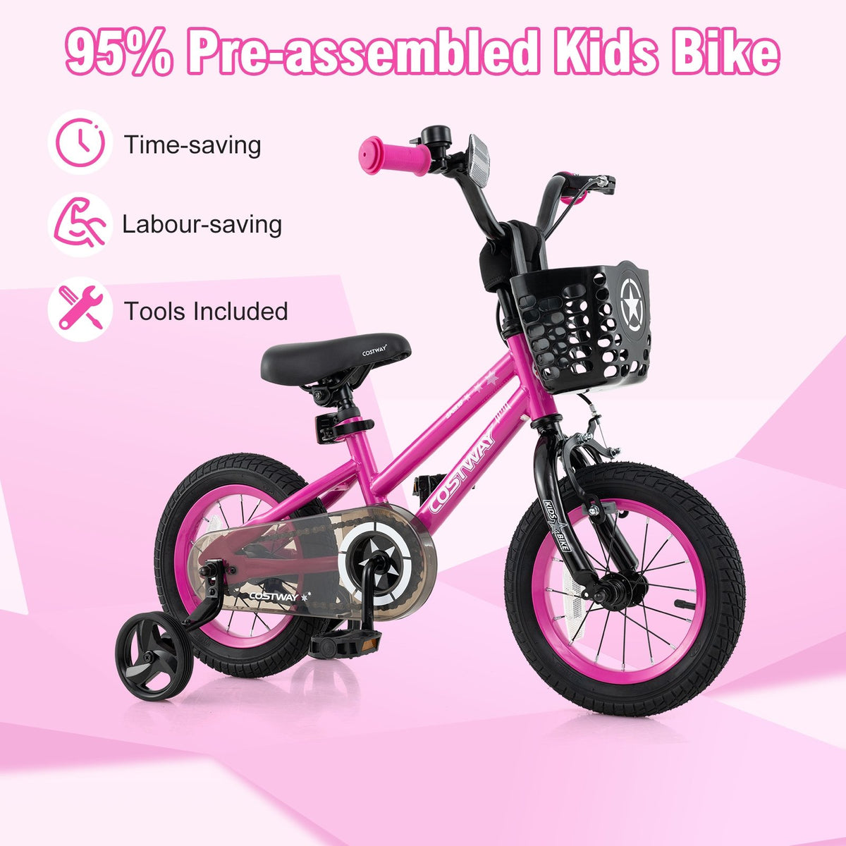 14 Inch Kids Bike Adjustable Bicycle with Front Basket for Children Aged 4-5 Years Old view 9