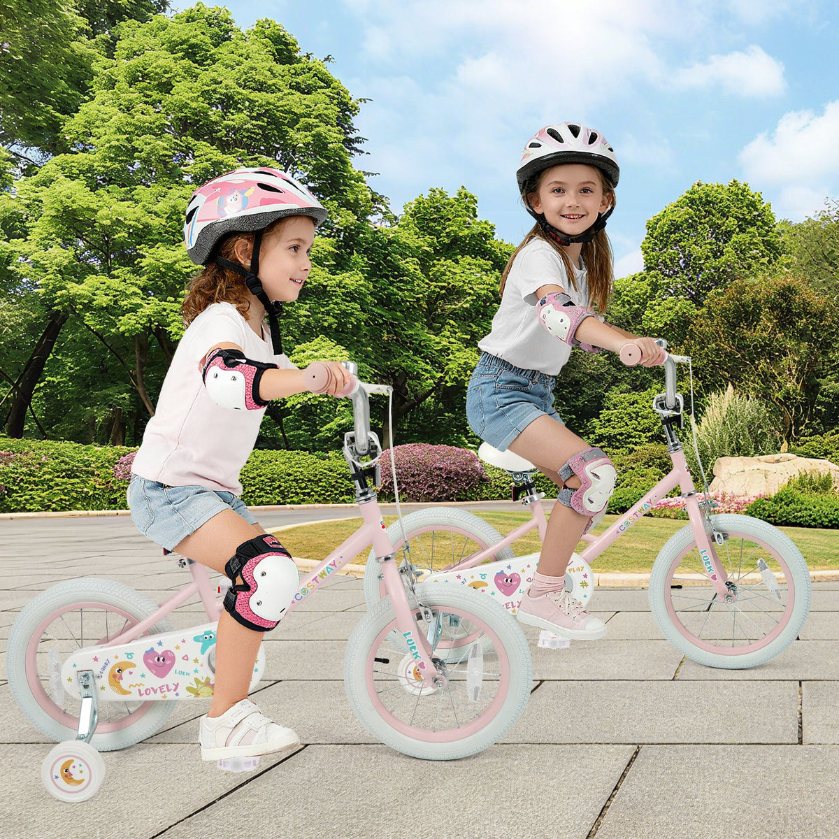 14 Inch Kids Bike Adjustable for 3-8 Years Old Children Pink - Stars & Moon view 2