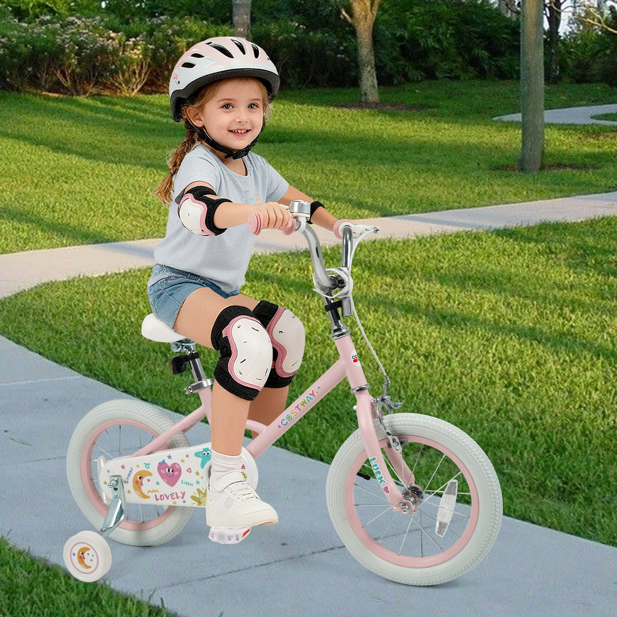 14 Inch Kids Bike Adjustable for 3-8 Years Old Children Pink - Stars & Moon view 3