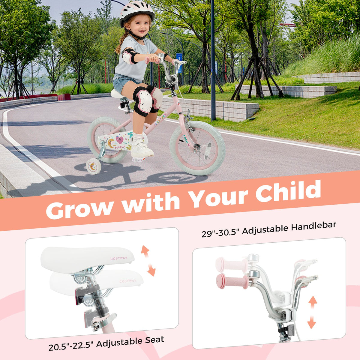 14 Inch Kids Bike Adjustable for 3-8 Years Old Children Pink - Stars & Moon view 7