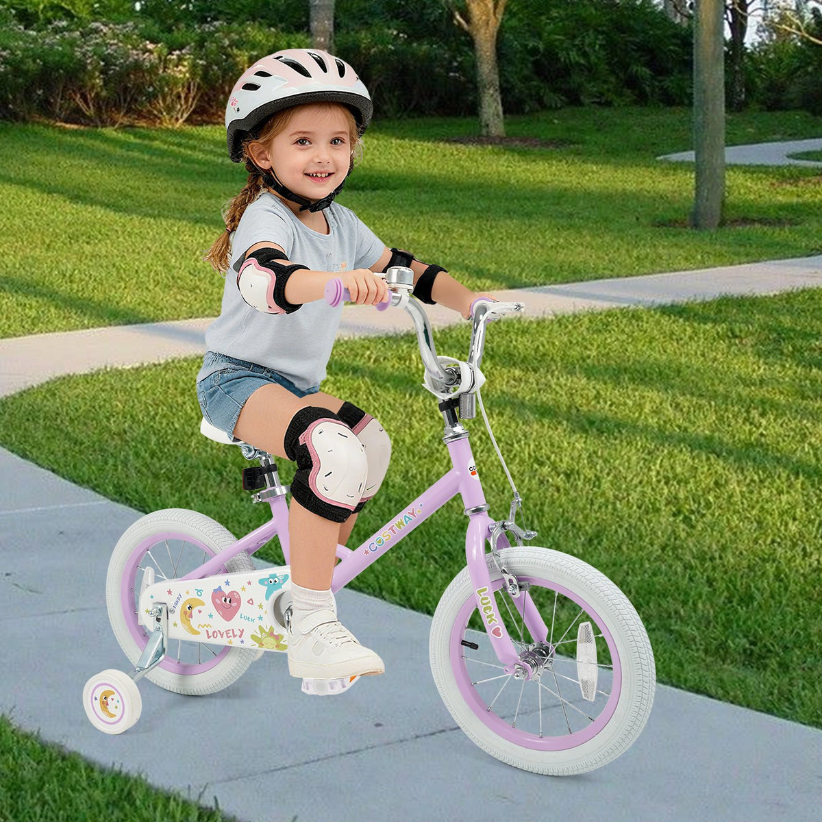 14 Inch Kids Bike Adjustable for 3-8 Years Old Children Purple - Stars & Moon view 3