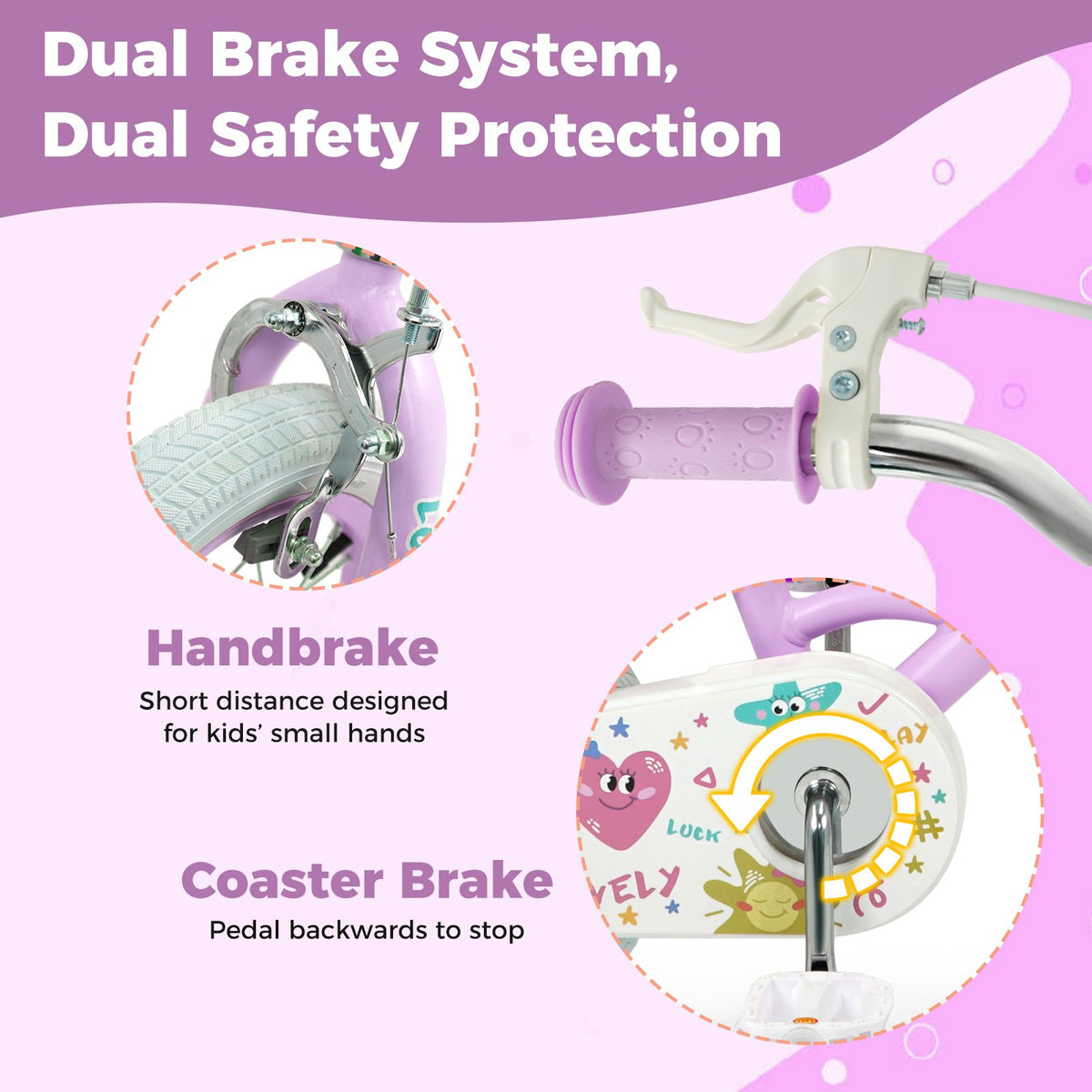 14 Inch Kids Bike Adjustable for 3-8 Years Old Children Purple - Stars & Moon view 6