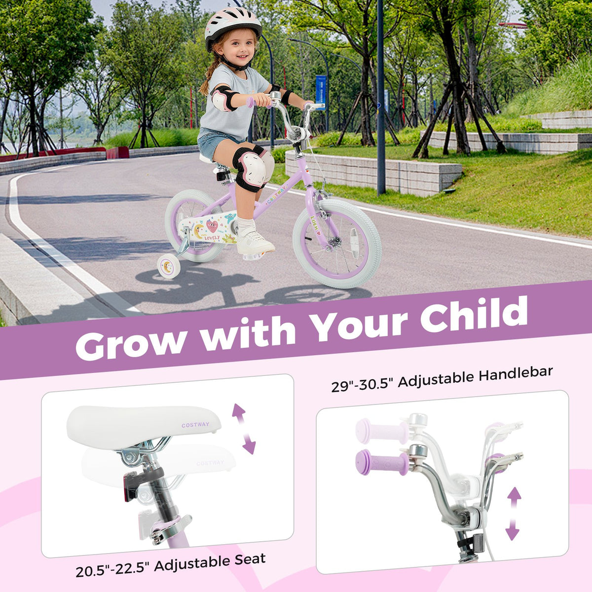 14 Inch Kids Bike Adjustable for 3-8 Years Old Children Purple - Stars & Moon view 7