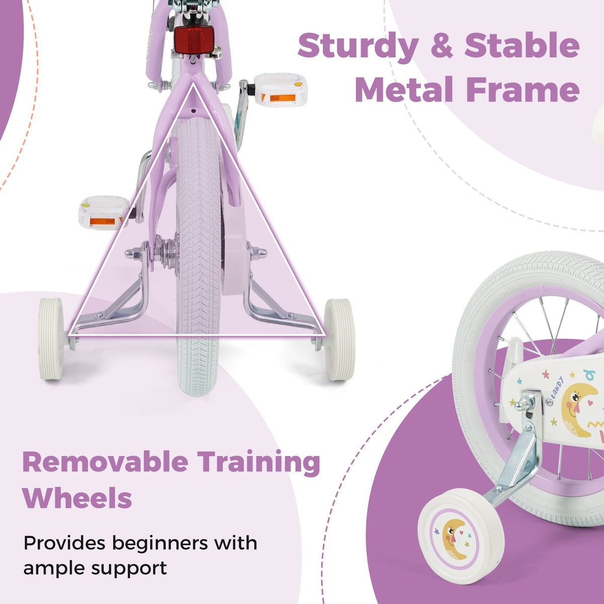 14 Inch Kids Bike Adjustable for 3-8 Years Old Children Purple - Stars & Moon view 8
