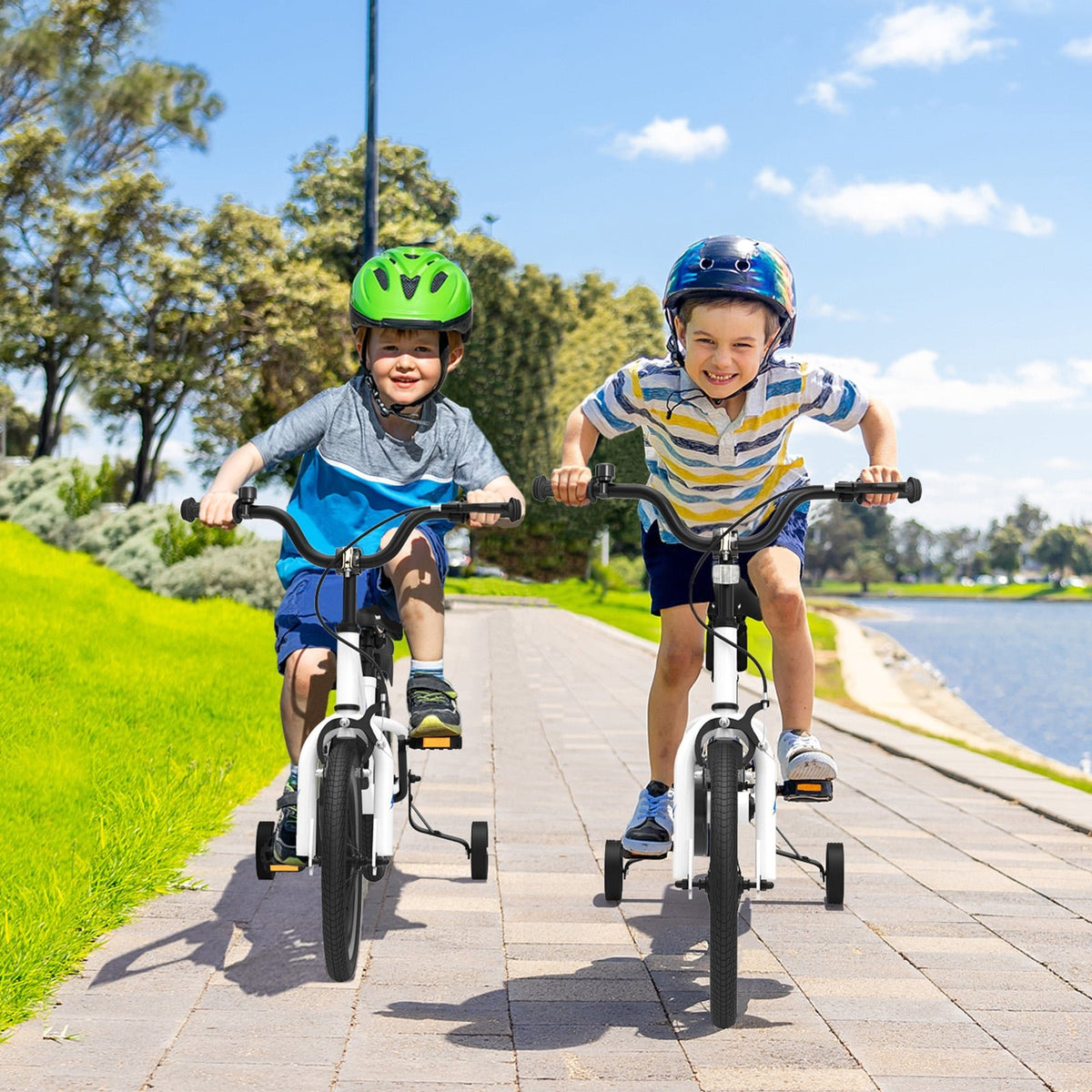 14 Inch Kids Bike Adjustable with 2 Training Wheels for 3-5 Years Old-White view 2