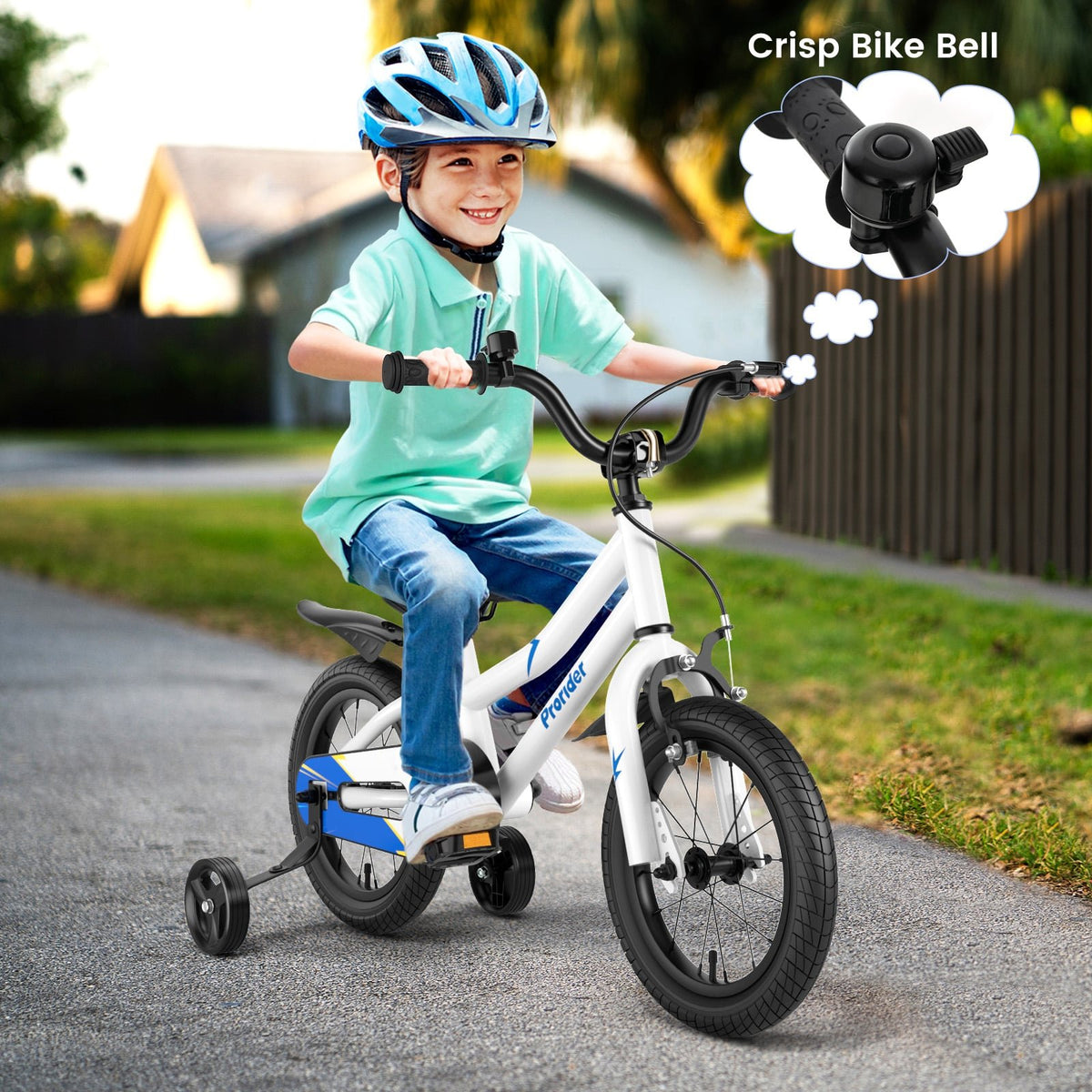 14 Inch Kids Bike Adjustable with 2 Training Wheels for 3-5 Years Old-White view 3