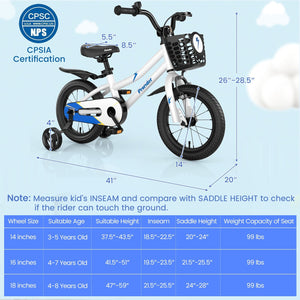 14 Inch Kids Bike Adjustable with 2 Training Wheels for 3-5 Years Old-White view 4
