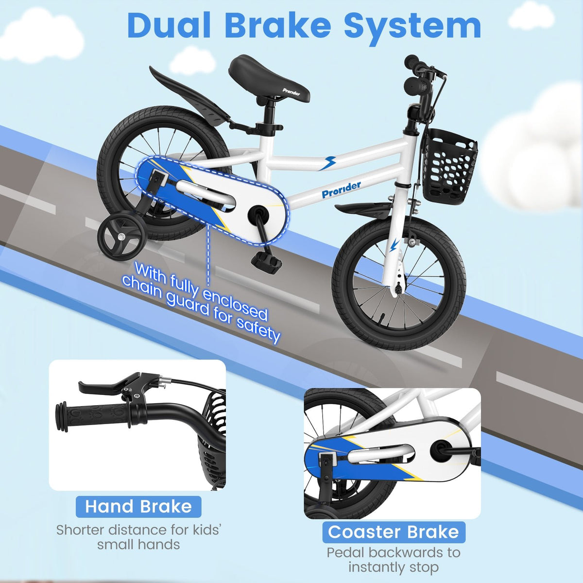 14 Inch Kids Bike Adjustable with 2 Training Wheels for 3-5 Years Old-White view 5