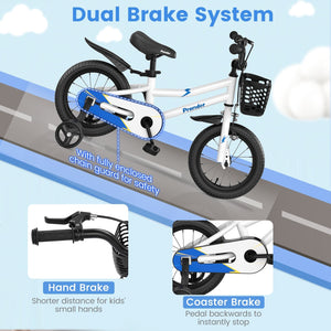 14 Inch Kids Bike Adjustable with 2 Training Wheels for 3-5 Years Old-White view 5