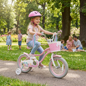 14 Inch Kids Bike Adjustable with Basket and Streamers for Girls Aged 3-5 Years Old Pink view 3