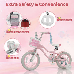 14 Inch Kids Bike Adjustable with Basket and Streamers for Girls Aged 3-5 Years Old Pink view 9