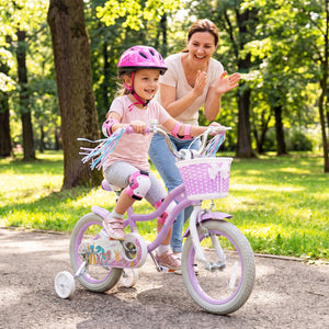 14 Inch Kids Bike Adjustable with Basket and Streamers Purple - Princess of the Sea Theme view 2