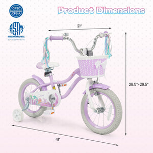 14 Inch Kids Bike Adjustable with Basket and Streamers Purple - Princess of the Sea Theme view 3