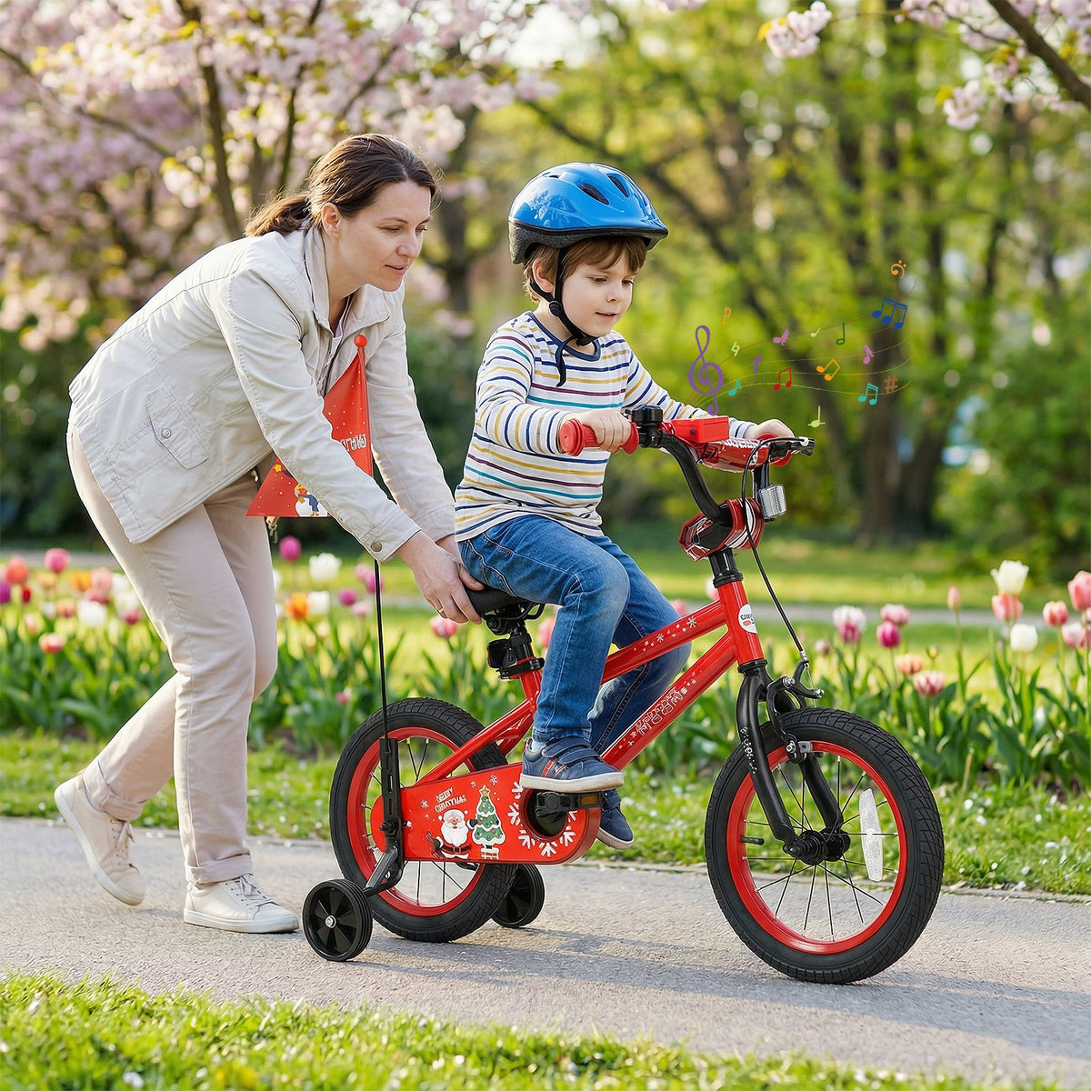 14 Inch Kids Bike Adjustable with Christmas Music & Flag for Aged 4-5 Years Old view 2