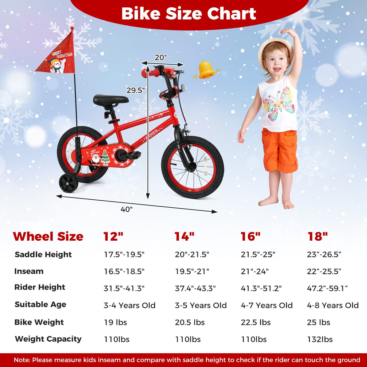 14 Inch Kids Bike Adjustable with Christmas Music & Flag for Aged 4-5 Years Old view 3