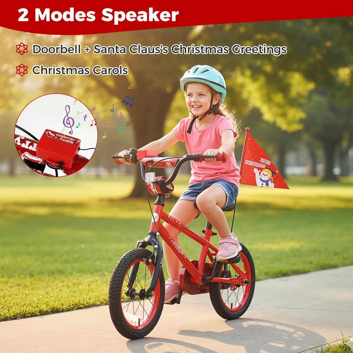 14 Inch Kids Bike Adjustable with Christmas Music & Flag for Aged 4-5 Years Old view 4