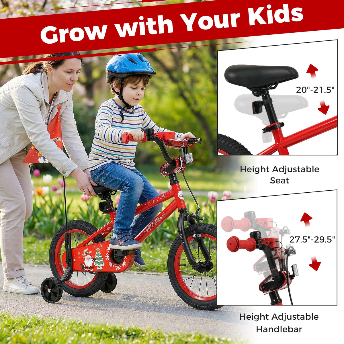 14 Inch Kids Bike Adjustable with Christmas Music & Flag for Aged 4-5 Years Old view 6