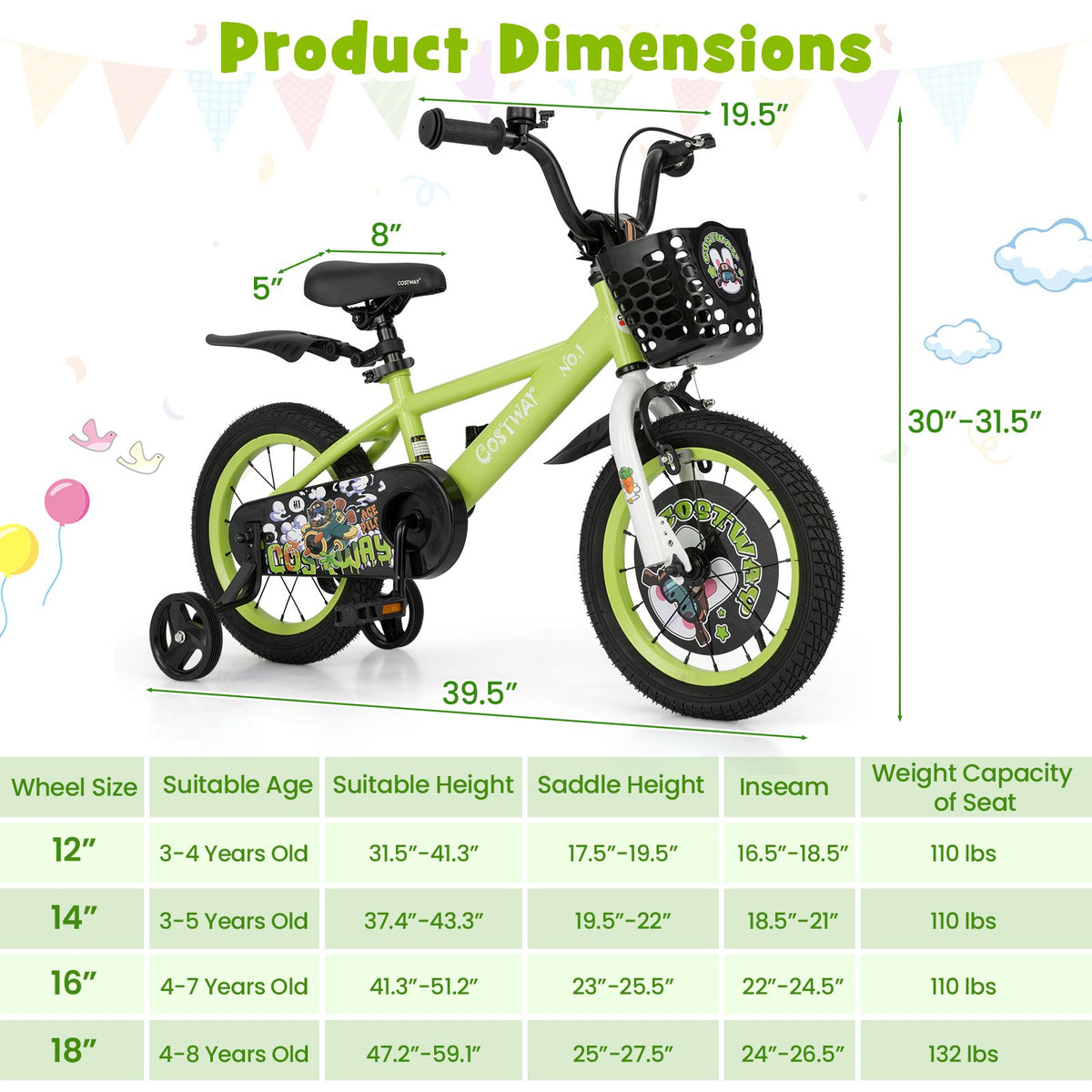 14 Inch Kids Bike Adjustable with Detachable Training Wheels for 3-5 Years Old-14 inches view 4