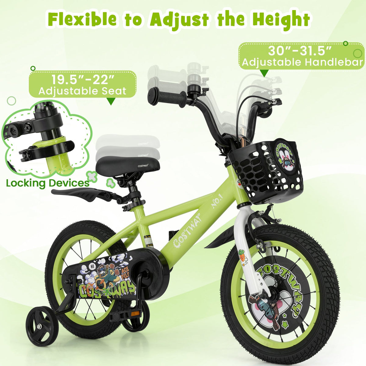 14 Inch Kids Bike Adjustable with Detachable Training Wheels for 3-5 Years Old-14 inches view 5